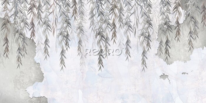 Papier peint  Motif floral en gris