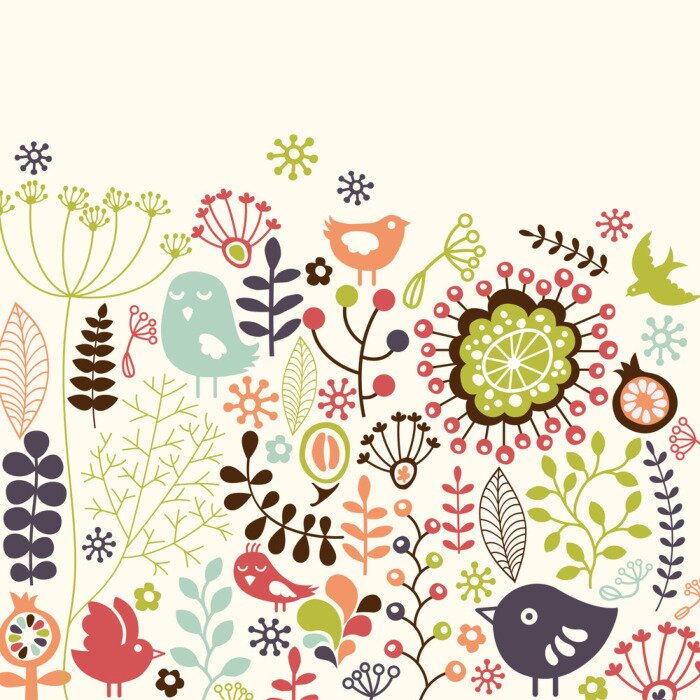 Papier peint  Motif floral et folklorique