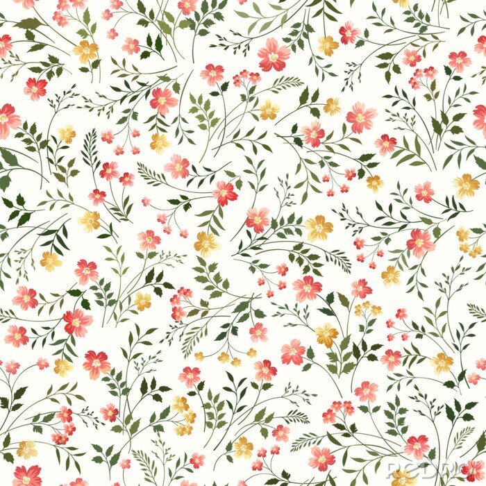 Papier peint  Motif floral sur fond blanc