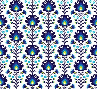 Papier peint  Motif folklorique avec des fleurs bleues