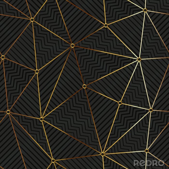 Papier peint  Motif géométrique noir avec une imitation or