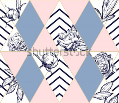 Papier peint  Motif géométrique pivoines