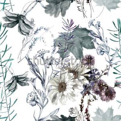 Papier peint  Motif gris avec des fleurs