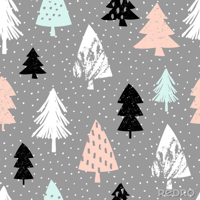 Papier peint  Motif hivernal avec des sapins de Noël