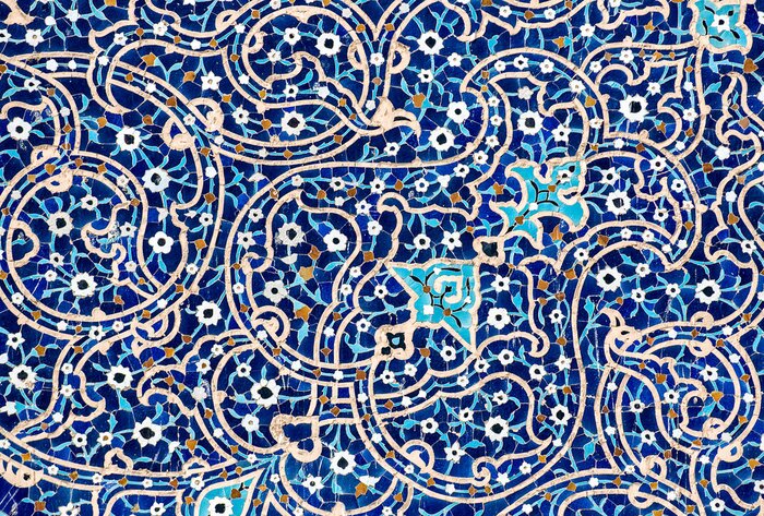 Papier peint  Motif iranien teinte bleue