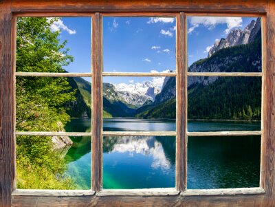 Motif : lac derrière une fenêtre