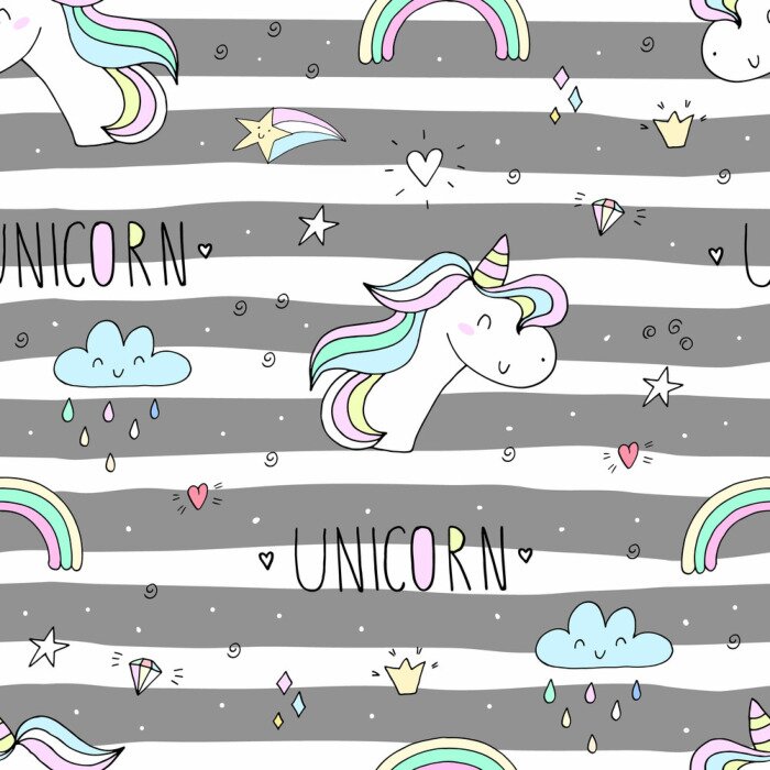 Papier peint  Motif licornes et bandes horizontales