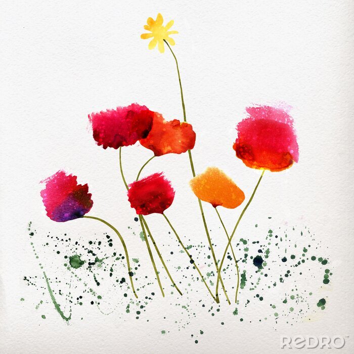 Papier peint  Motif minimaliste avec des coquelicots