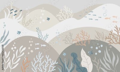 Papier peint  Motif minimaliste avec des poissons dans un monde sous-marin pastel