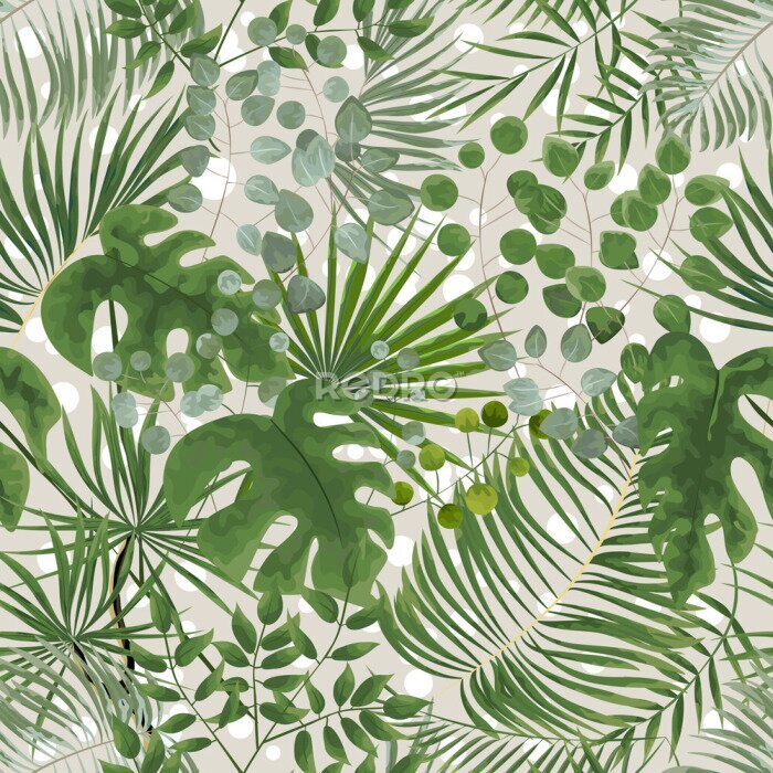 Papier peint  Motif moderne avec des feuilles tropicales vertes