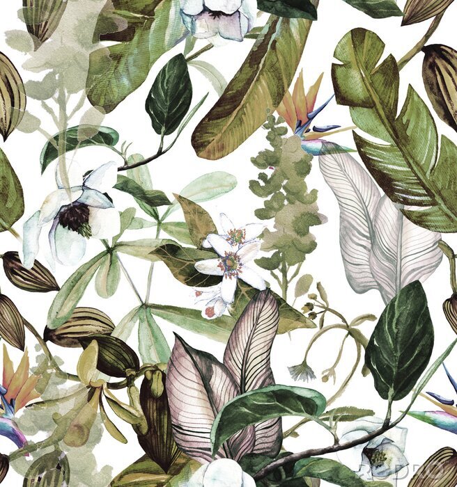 Papier peint  Motif nature avec boutons floraux ouverts