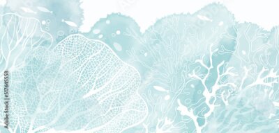 Papier peint  Motif nautique avec corail et poissons bleus