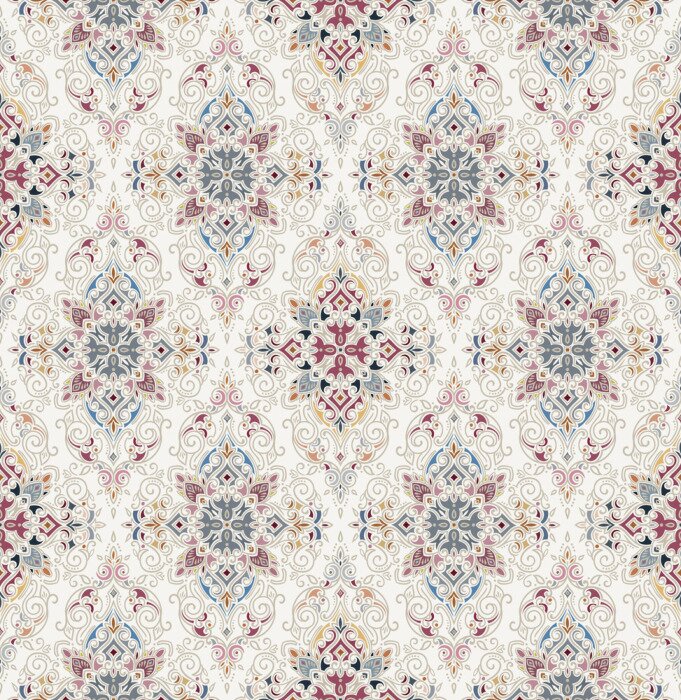 Papier peint  Motif oriental rose stylisé à l'ancienne