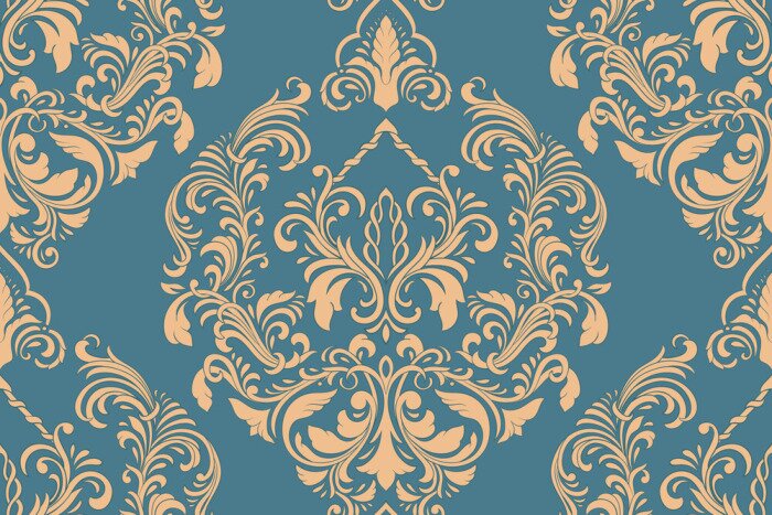 Papier peint  Motif ornemental bleu et orange