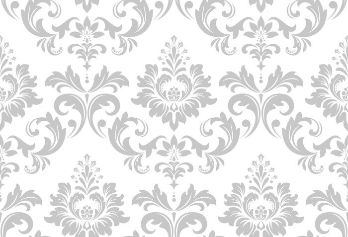 Papier peint  Motif ornemental gris sur fond blanc
