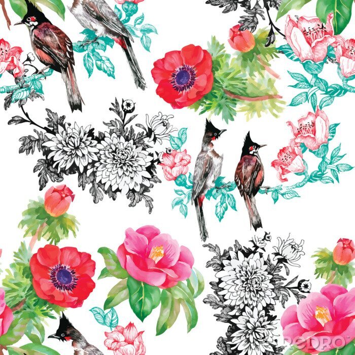 Papier peint  Motif paradisiaque avec des oiseaux