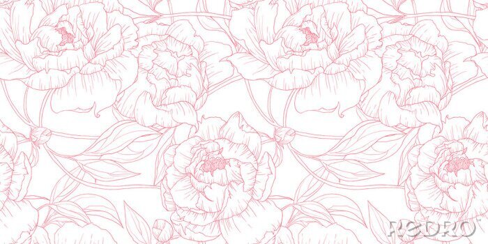 Papier peint  Motif pivoine rouge