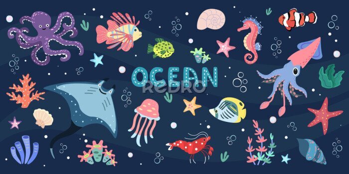 Papier peint  Motif pour enfants poissons océaniques