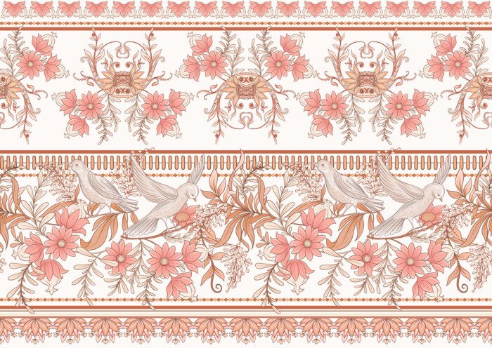 Papier peint  Motif rétro décoratif avec des oiseaux