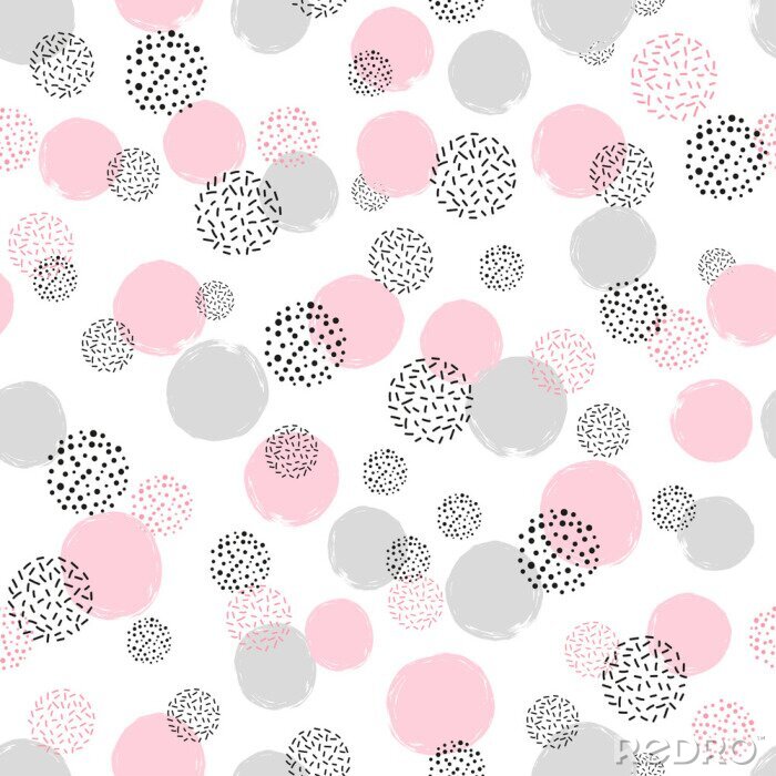 Papier peint  Motif roses avec des points et des cercles décorés