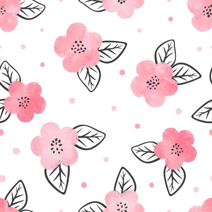 Papier peint  Motif sans couture avec des fleurs roses et des feuilles noires d'aquarelle.