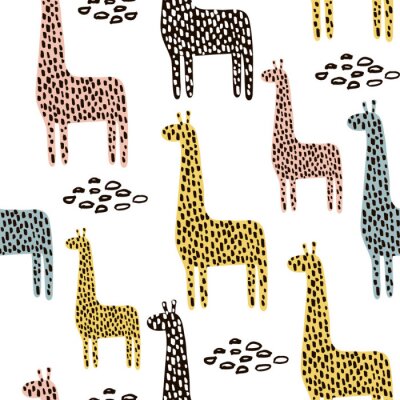 Motif sans faille avec la girafe. Texture enfantine pour tissu, textile. Contexte vectoriel