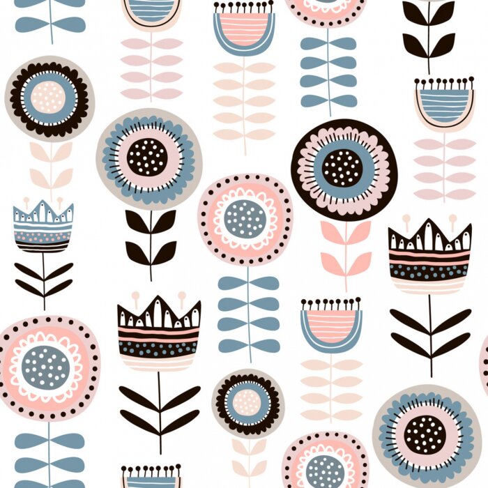 Papier peint  Motif scandinave avec des fleurs