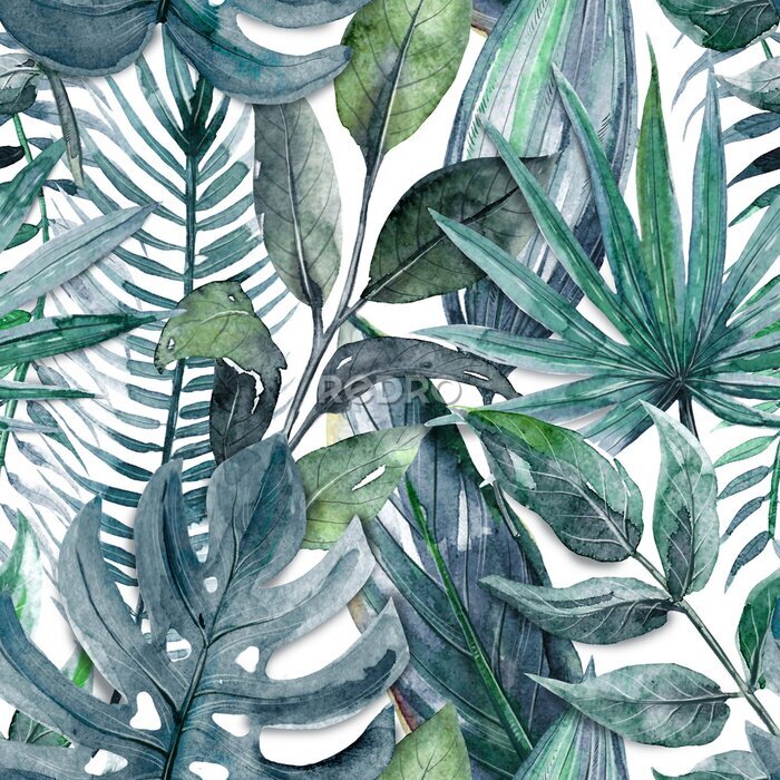 Papier peint  Motif tridimensionnel avec des feuilles tropicales