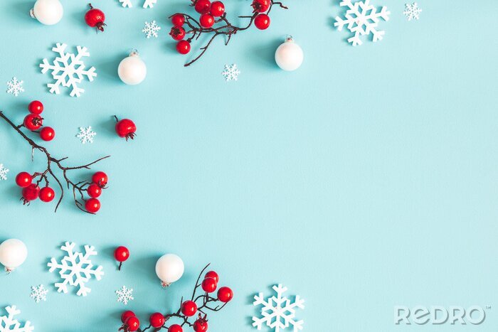 Papier peint  Motifs d'hiver sur fond bleu