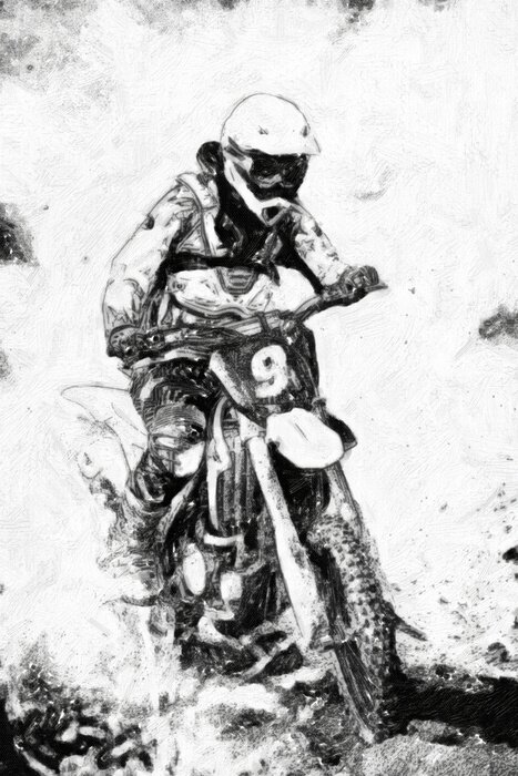 Papier peint  Motocross - B & W peinture à l'huile