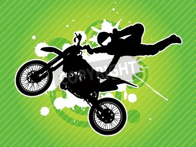 Papier peint  Motorcycle rider et la silhouette sur le fond vert grunge