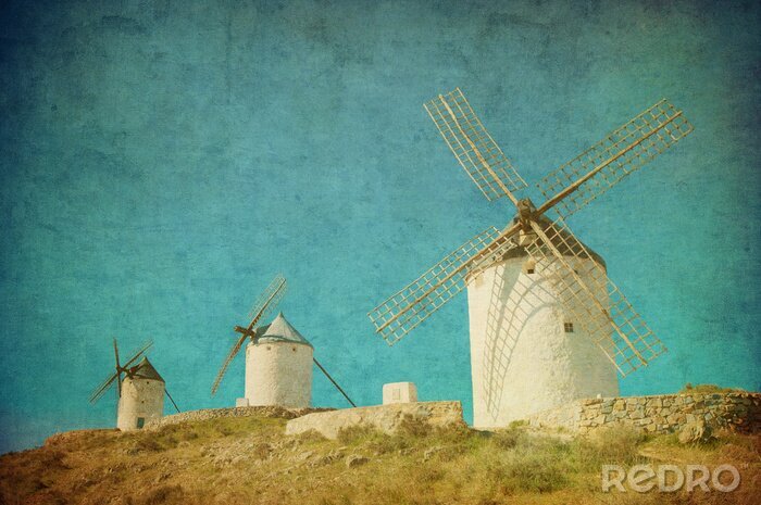 Papier peint  Moulins en Espagne aux couleurs vintage