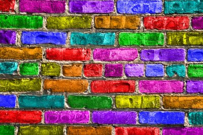 Papier peint  Mur briques colorées