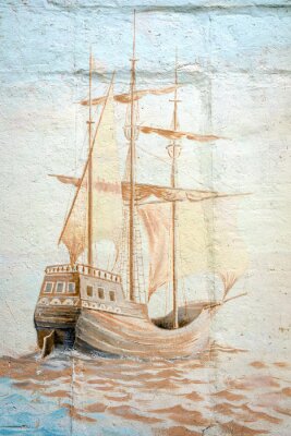 Papier peint  Mur de graffiti par un artiste non identifié avec un vase de mer