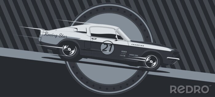 Papier peint  Muscle car on racing, vintage colors, vector illustration.