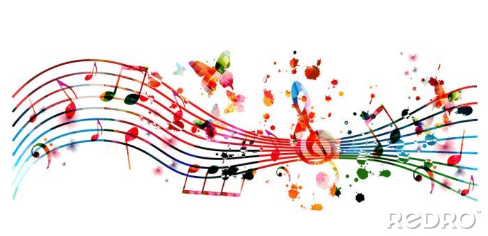 Papier peint  Music background with colorful music notes vector illustration design. Artistic music festival poster, live concert events, party flyer, music notes signs and symbols