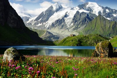 Nature et lac au pied des montagnes