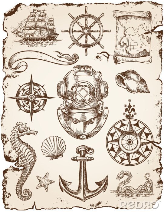 Papier peint  Nautique Vector Illustration Set