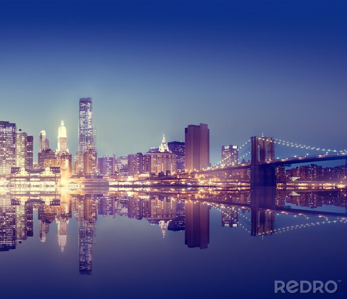 Papier peint  New York City Lights Scenic Bridgeview Concept
