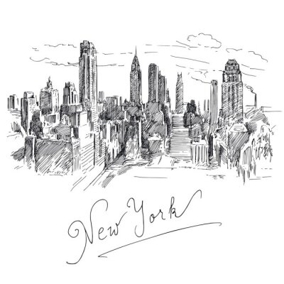 Papier peint  New York croquis monochrome