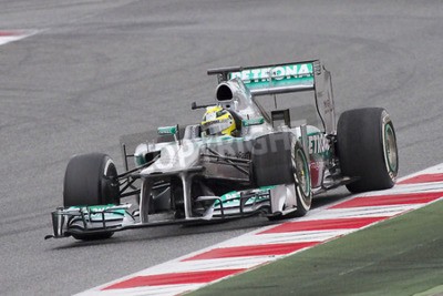 Papier peint  Nico Rosberg racing with his new Mercedes W04 at Formula One Teams Test Days at Catalunya circuit on February 24, 2013 in Montmelo, Barcelona, Spain