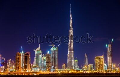 Papier peint  Night view of Dubai Downtown with Burj Khalifa