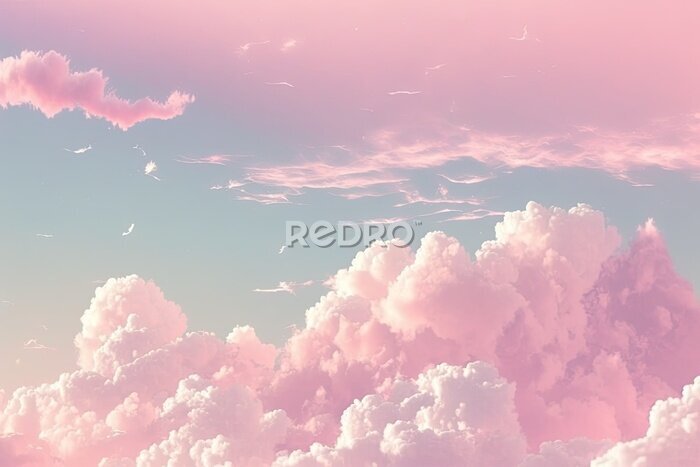 Papier peint  Nuages roses dans un ciel bleu