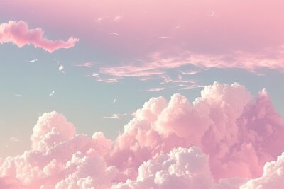 Papier peint  Nuages roses dans un ciel bleu