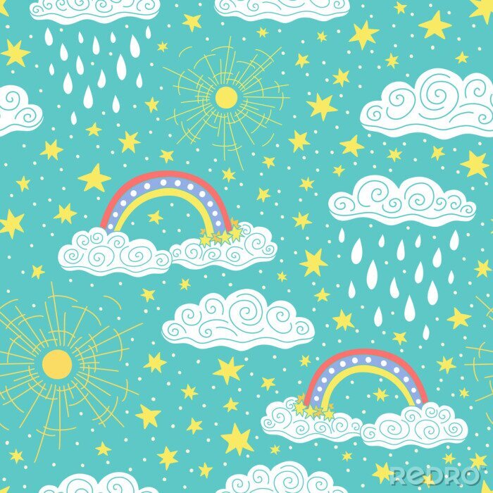 Papier peint  Nuages, soleil et pluie