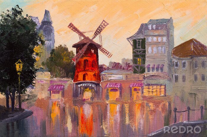Papier peint  Oil painting cityscape - Moulin rouge, Paris, France