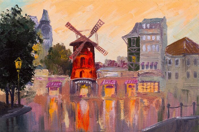 Papier peint  Oil painting cityscape - Moulin rouge, Paris, France