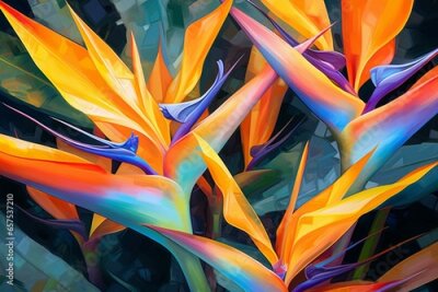 Papier peint  oil painting of vibrant strelitzia flowers in a seamless border. Generative AI