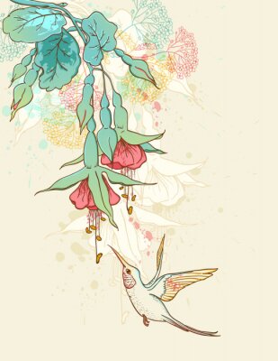 Papier peint  Oiseau sur une illustration colorée