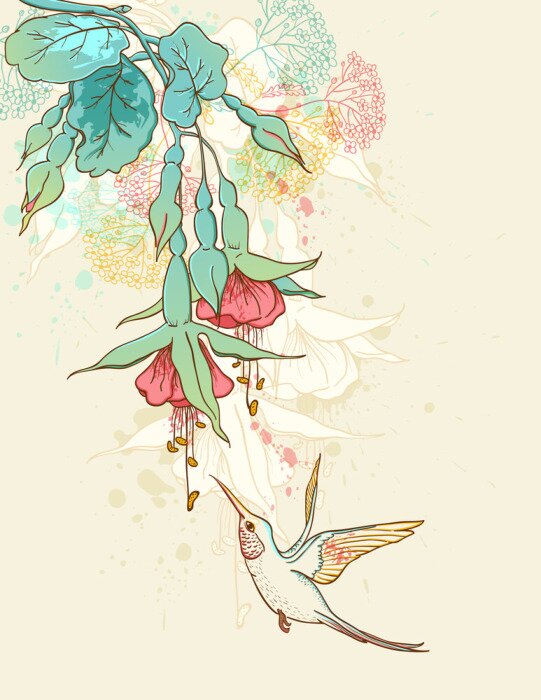 Papier peint  Oiseau sur une illustration colorée